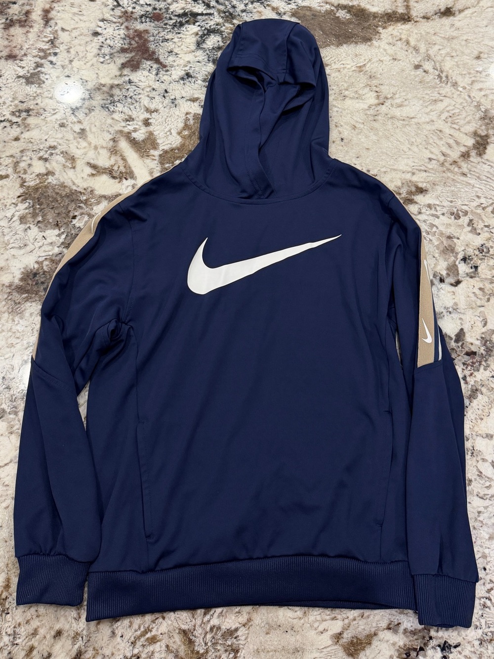Nike Navy shirt with hoodie and White Swoosh